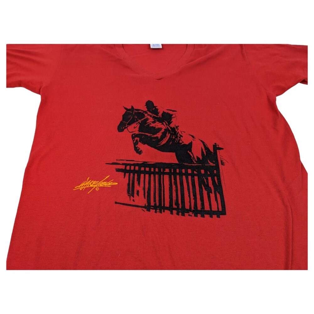 Vintage 80s 90s Single Stitch Jerzees Russell Made In USA Womens Red L Horse - Picture 3 of 12